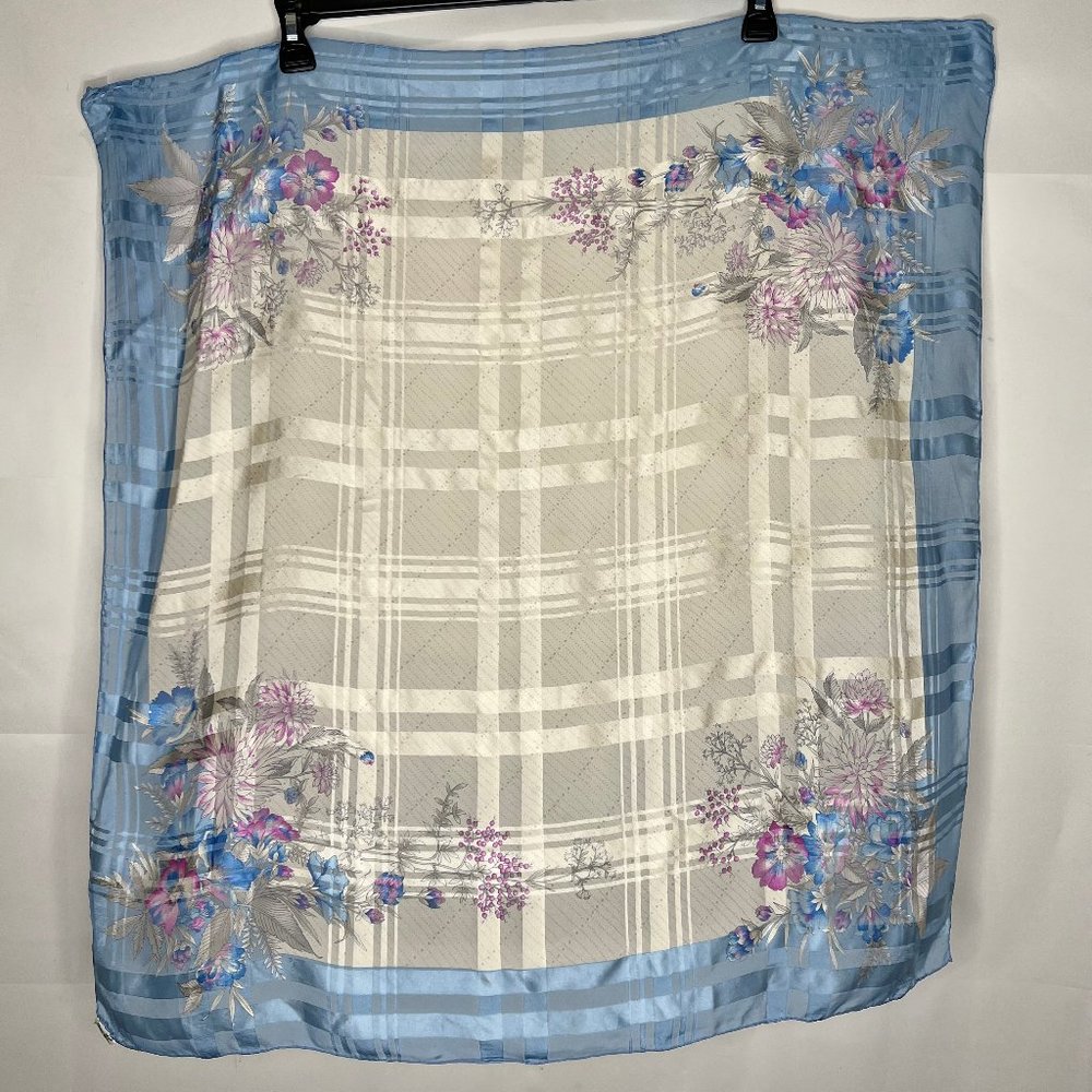 Vintage Reine Seide Woman’s Scarf Silk Floral Square Blue & Beige